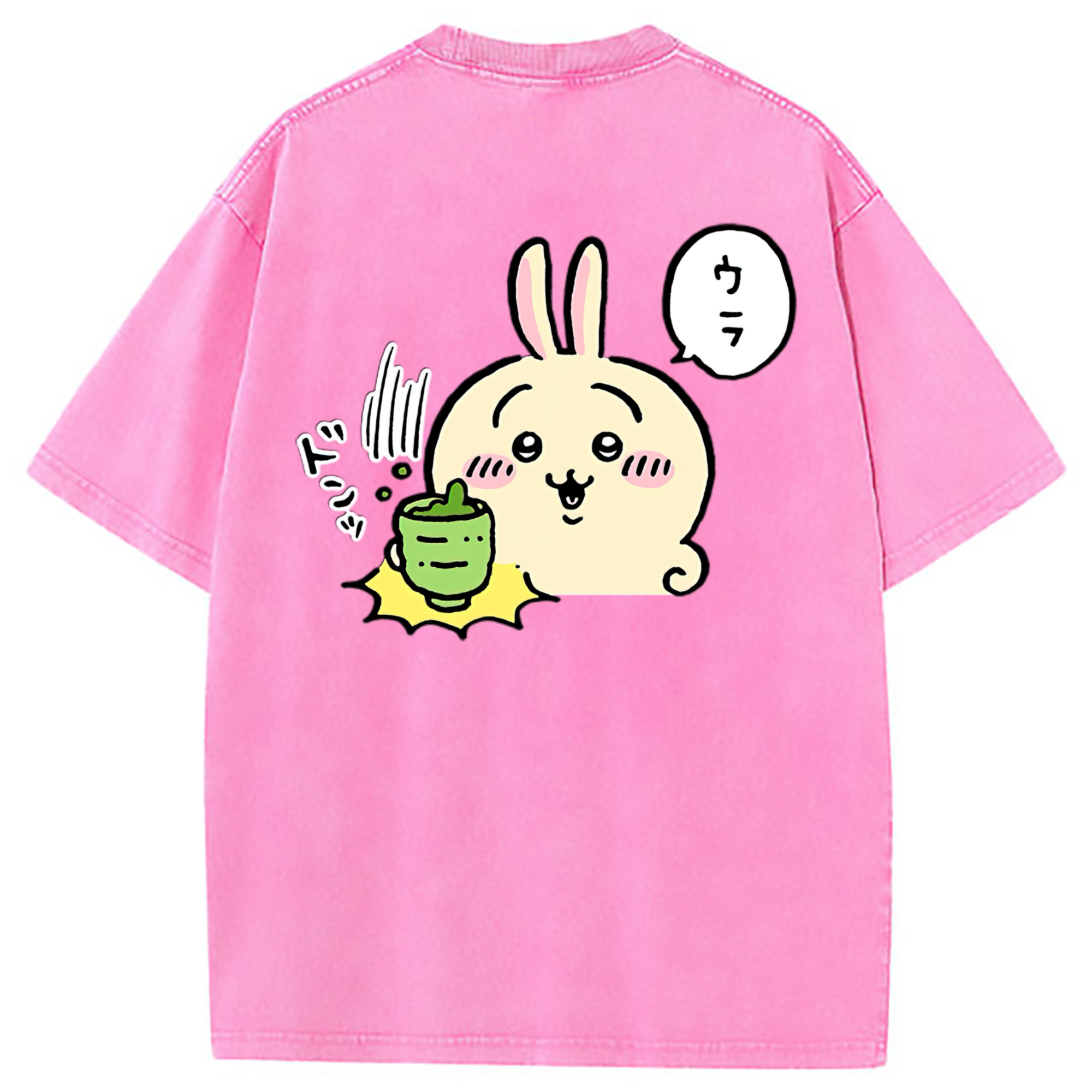 （画像用） ちいかわ うさぎ Chii-kawa usagi 綿100% ヴィンテージ風 半袖Tシャツ（背面プリント）
